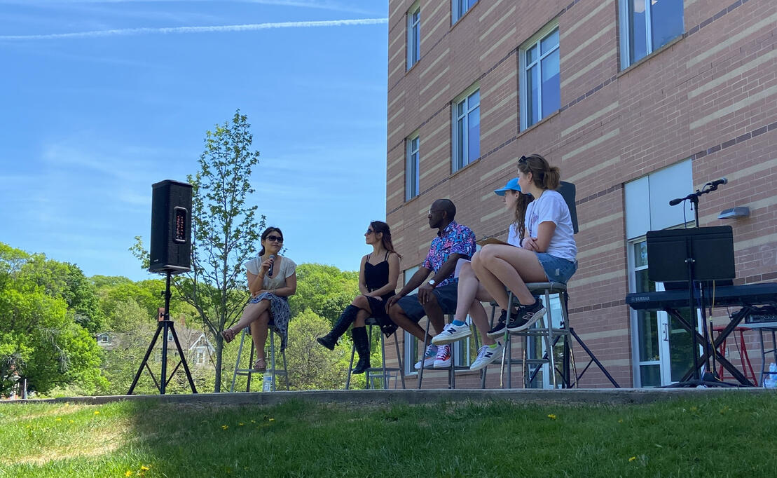 Artists of Color Panel with professional artists Tran, Jamaal, and Raquel.